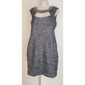 SCARLETT GRAY COMPRESSED TEXTURE  CUTOUT NECKLINE BEADED  DRESS SIZE 16